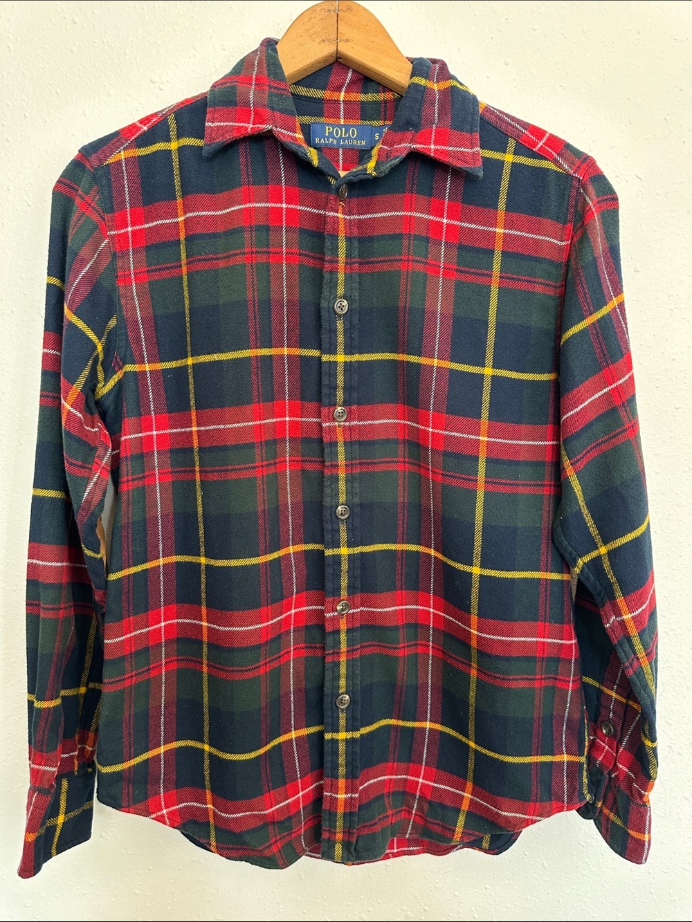 Mens Polo Ralph Lauren plaid flannel button down shirt elbow patches